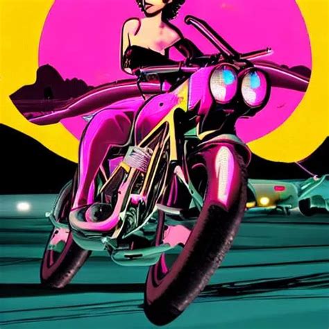 Perky Girl In Retro Synthwave Fashion Is Riding A R Openart