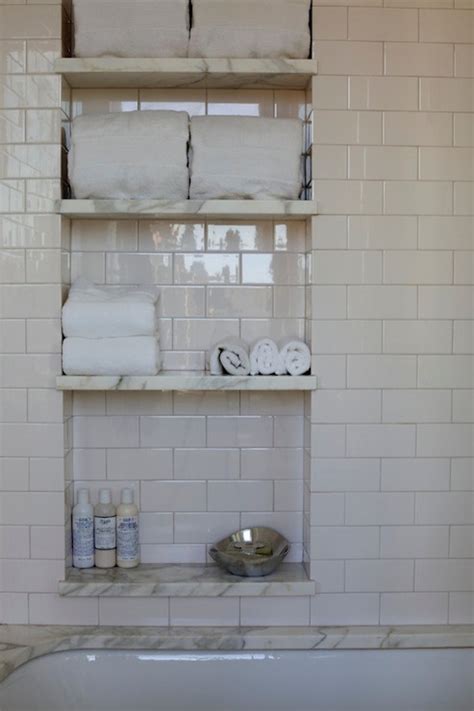 Our corner shelves for tile are made of acrylic solid surfaces with a matte finish. Ivory Subway Tiles - Transitional - bathroom - Sarah ...