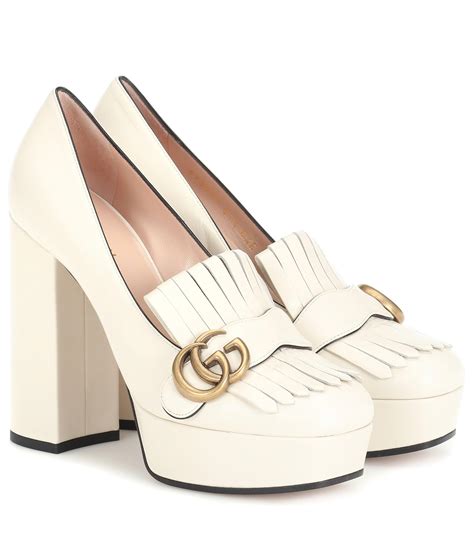 Gucci Marmont Leather Platform Pumps In White Lyst