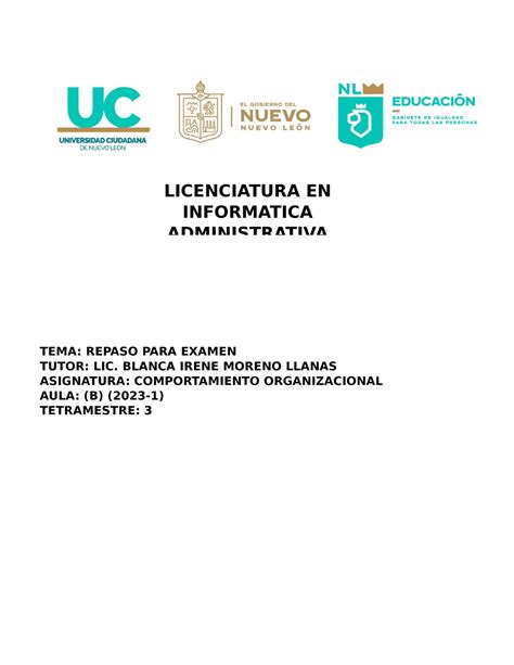 Comportamiento Organizacional Ex Parcial Licenciatura En Informatica