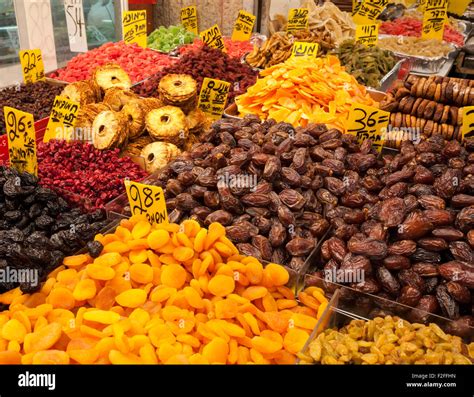 Dried fruits, including apricots, dates, prunes, and ...