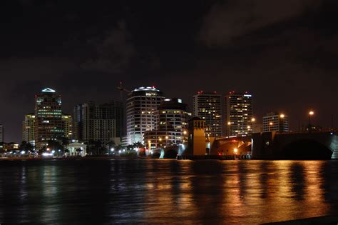 West Palm Beach Skyline With Bridge Leading To Palm Beach West Palm