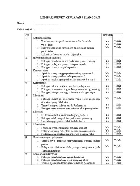 Contoh Soalan Survey Kepuasan Pelanggan  Wrotiawan