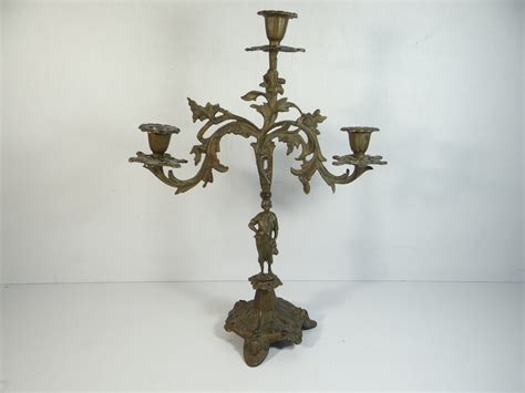 Antique Tall Victorian Figural Three Candle Holder Candlestick Holder