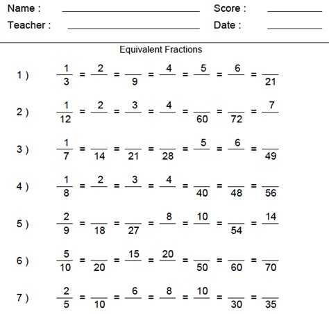 In these worksheets the child has to find the equivalent fraction to the given fraction. Download Equivalent Fractions Worksheet | PDF wikiDownload