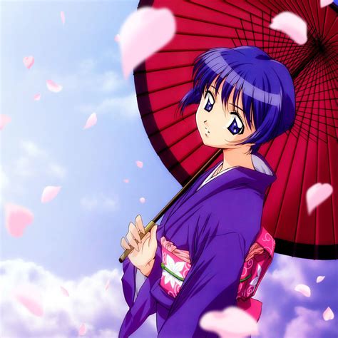 Miscellaneous Anime Girl In Kimono And Umbrella Ipad