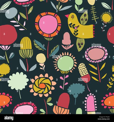 Vector Colorful Folk Floral Seamless Pattern Background Ideal For