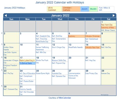 Print Friendly January 2022 Us Calendar For Printing