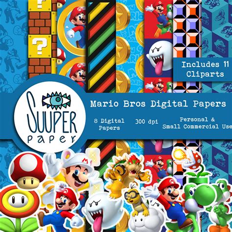 Mario Bros Digital Papers 8 Designs 12x12in 30x30 Cm Ready To Print