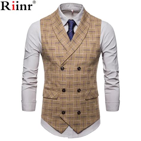 Riinr 2018 New Brand Mens Plaid Suit Vest 3xl 4xl Fashion Party Dress