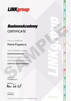 Exemple de certificate BusinessAcademy