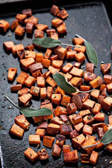 Roasted Sweet Potato Cubes With Garlic And Sage Crispy Good Life Eats