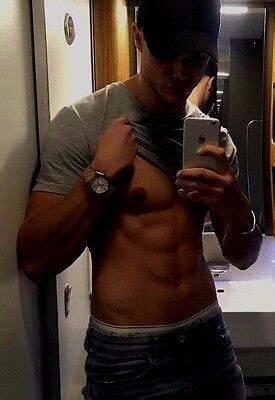 Shirtless Male Athletic Muscular Dude Showing Off Abs Pec Selfie Photo X D Ebay