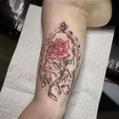 Stained Glass Enchanted Rose Tattoo Lineartdrawingsfaceprofile