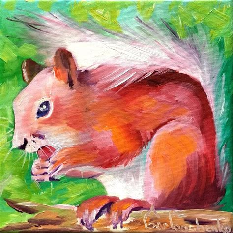 Squirrel Oil Painting Canvas Original Art 8 X 8 Forest Etsy