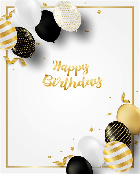 Cartão De Aniversário Vertical Com Balões E Moldura Dourada 936614