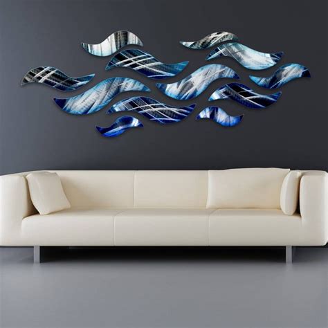 Large Metal Wall Sculpture Blue Wave Tropical Design Modern Etsy