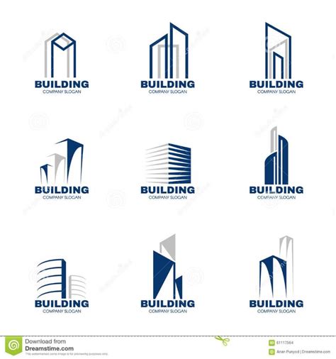 Blue Gray Building Logo Set Vector Design Stock Vector Illustration