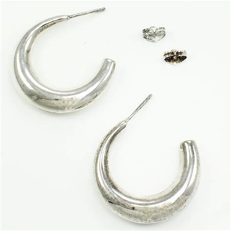 925 Sterling Silver Hoop Earrings VINTAGE Bohemian Estate Signed SU