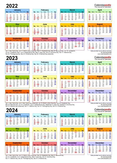 Printable Calendar 2022 2023 2024