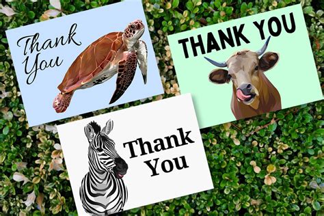 Assorted Animal Thank You 5x7 Flat Cards Animal Greeting Etsy
