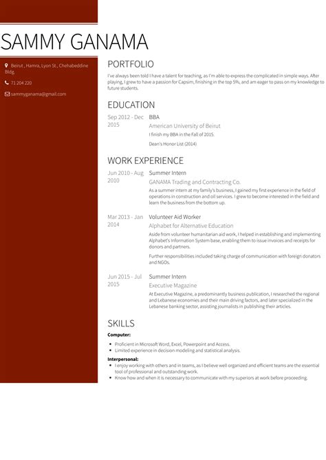 Summer Intern Resume Samples And Templates Visualcv