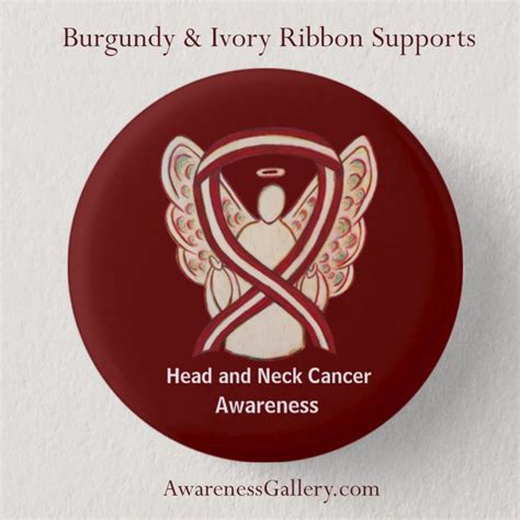 Head And Neck Cancer Awareness Burgundy And Ivory Ribbon Custom Buttons