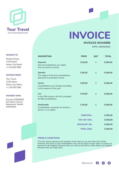Design This Geometric Tour Travel Agency Invoice Template Online