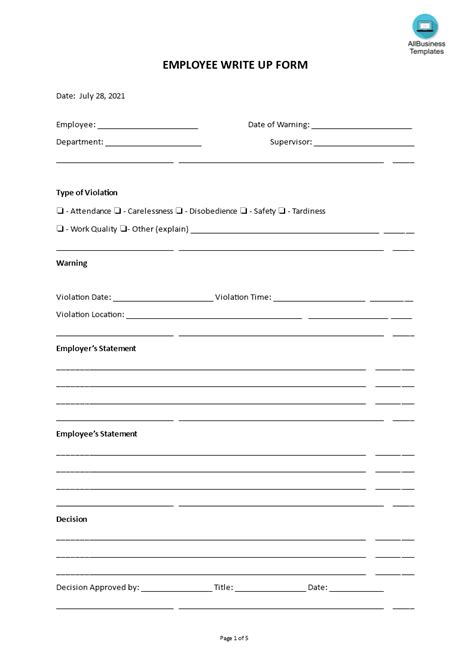 Premium Employee Write Up Form