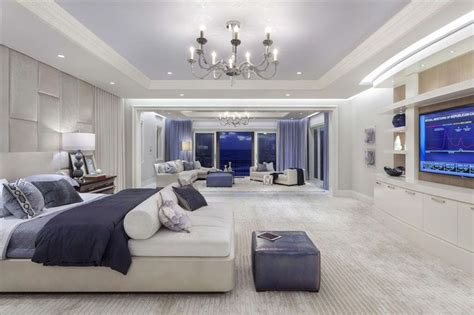 Contemporary Master Bedroom With Sitting Area Tray Ceiling And Purple