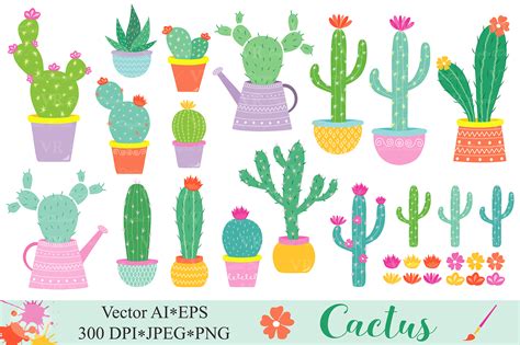 Cactus Clipart Cacti Plants Clip Art Cute Potted Cactuses Vector