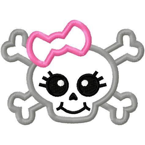 Girly Bow Skull 2 Applique Machine Embroidery Design 3x3 4x4