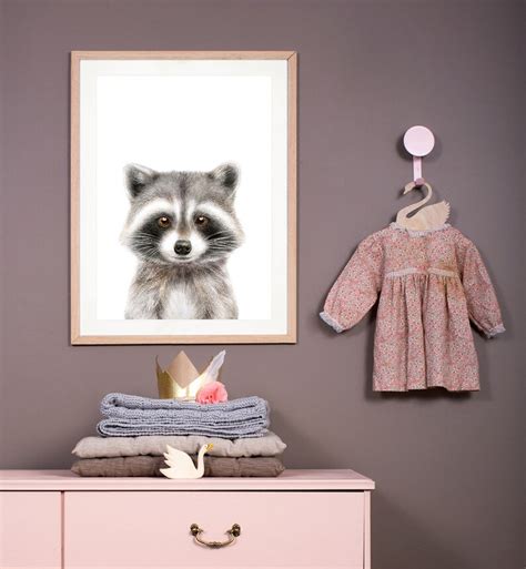 Raccoon Print Woodland Baby Animals Nursery Animal Print Cute Etsy