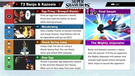 Super Smash Bros Ultimate Banjo Kazooie Move List And Tips Youtube