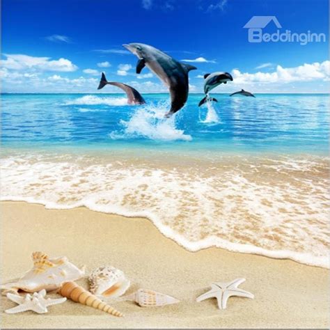 Comtemporary Design Jumping Dolphins Sea Scenery Pattern Splicing 3d