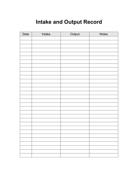 Urine Output Log Sheet Printable