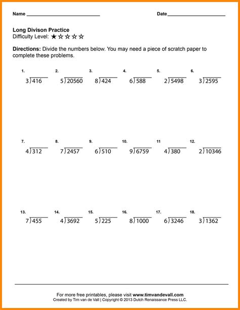 It breaks down a division problem into a series of easier steps. Division Sheets For Grade 5 - Easy Worksheet