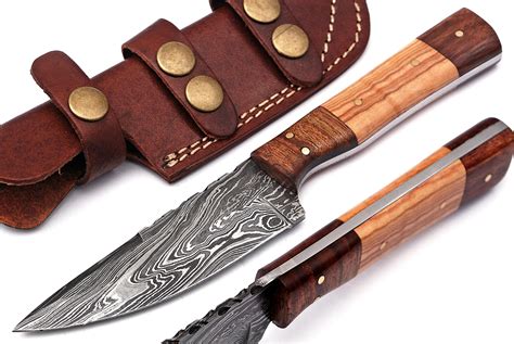 Full Tang Drop Point Damascus Steel Hunting Knife W Sheath Panther