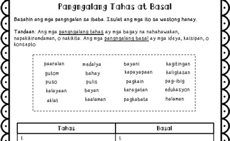 Worksheet For Grade 5 Uri Ng Pangngalan Pantangi At Pambalana Bilarasa