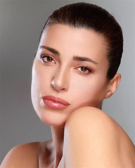 Beauty And Skincare Concept Gorgeous Brunette Woman Face With Makeup On A Flawless Skin Stock