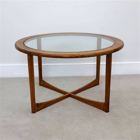 Mid Century Teak And Glass Round Coffee Table 108753