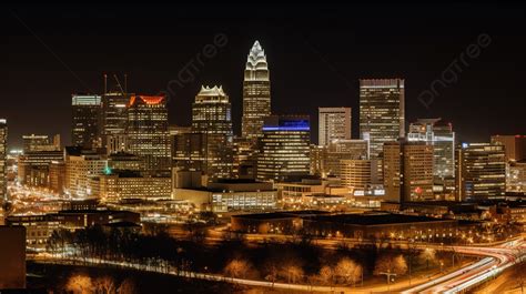 Photo Of The City Of Charlotte Taken At Night Background Picture Of