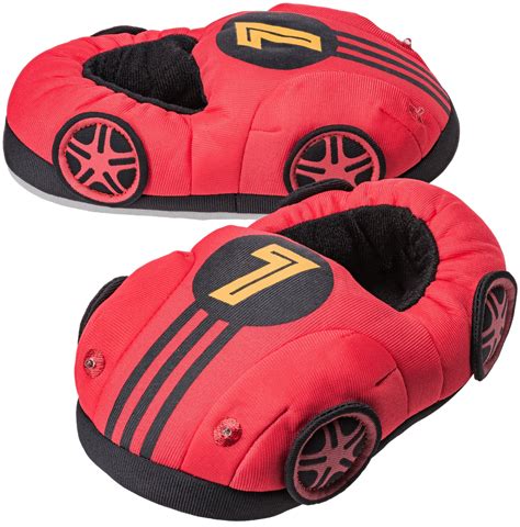 Boys 3d Light Up Race Car Plush Slippers Trimfit