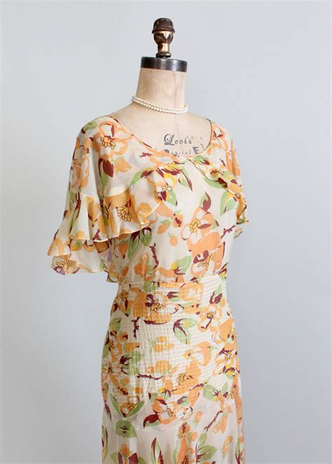 Vintage 1930s Floral Chiffon Summer Party Dress Raleigh Vintage