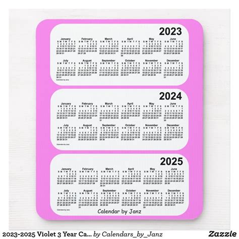 2023 2025 Violet 3 Year Calendar By Janz Mouse Pad