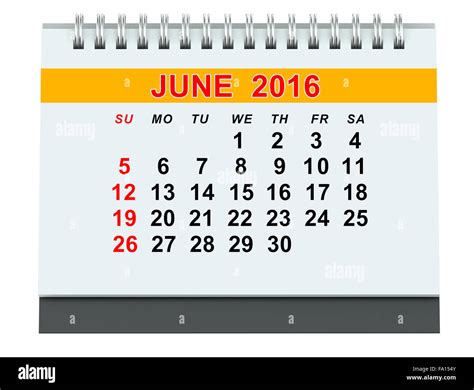 June 2016 Calendar Isolated On White Background Stock Photo Alamy