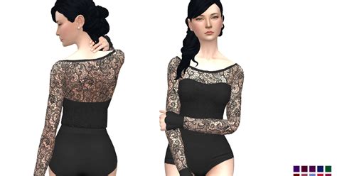 Nygirl Sims 4 Gathered Waist Lace Bodysuit With Ruffle Sleeves