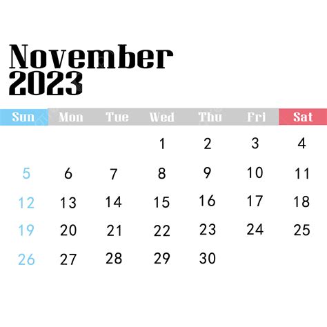 Calendário Simples De Novembro De 2023 Png 2023 Calendário Mês