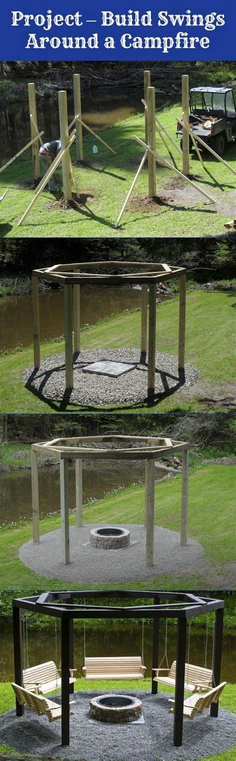 The fire pit has a simple finish that is attractive to match any outdoor living space decor. Swings Around Fire Pit Plans - Swinging Benches Around a ...