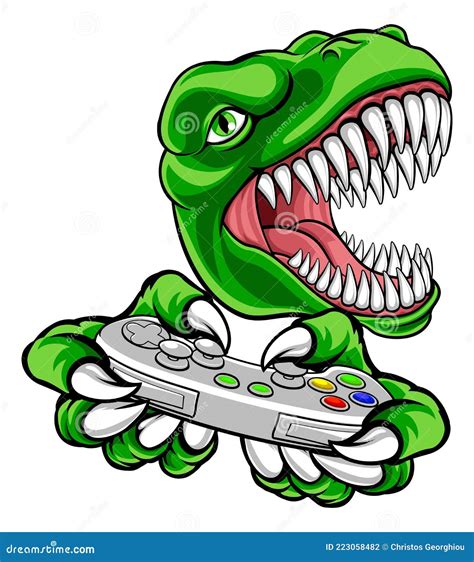 Dinosaur Gamer Videospelcontroller Mascotte Vector Illustratie